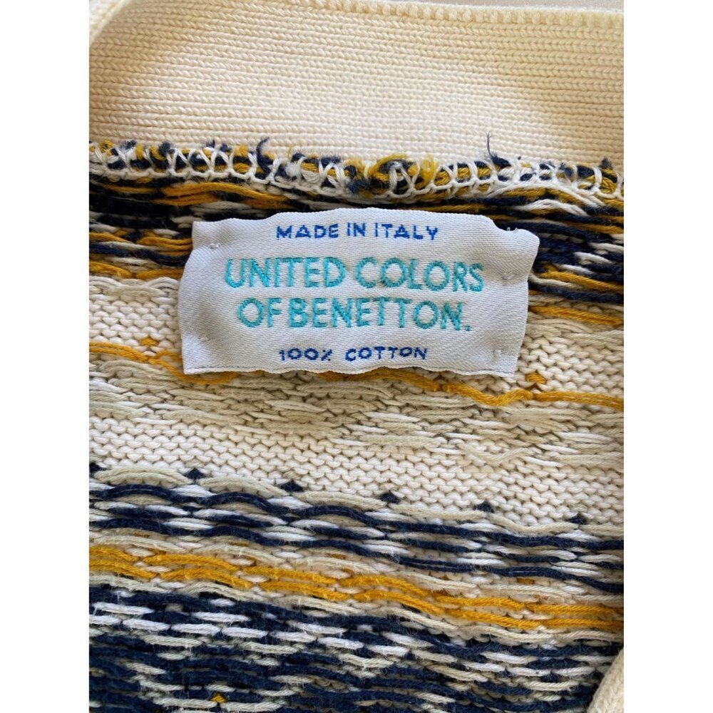 Vintage United Colors of Benetton Fair Isle Cotton Cardigan Sweater, Size Medium - Picture 3 of 9